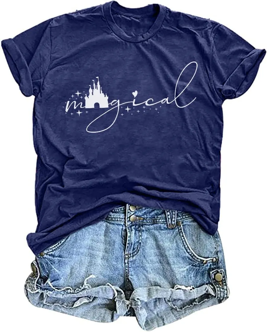 Magical Shirt for Women Magic Kingdom Tshirt Family Vacation Tee Castle Graphic Short Sleeve Tops