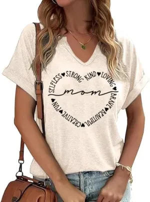 Mama Retro V Neck Shirts for Women Vintage Mama Mommy Mom Bruh Life T Shirts Mother's Day Tops Tee Gifts