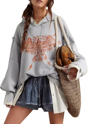 Meiweileya Oversized Graphic Hoodies for Women Y2k Long Sleeve Doop Sweatshirts Top Print Floral Crewneck