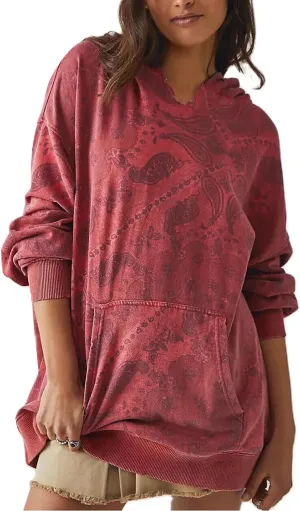 Meiweileya Oversized Graphic Hoodies for Women Y2k Long Sleeve Doop Sweatshirts Top Print Floral Crewneck