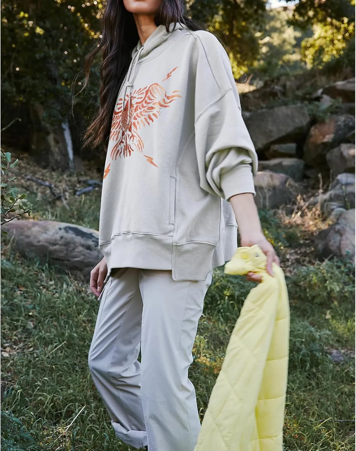 Meiweileya Oversized Graphic Hoodies for Women Y2k Long Sleeve Doop Sweatshirts Top Print Floral Crewneck