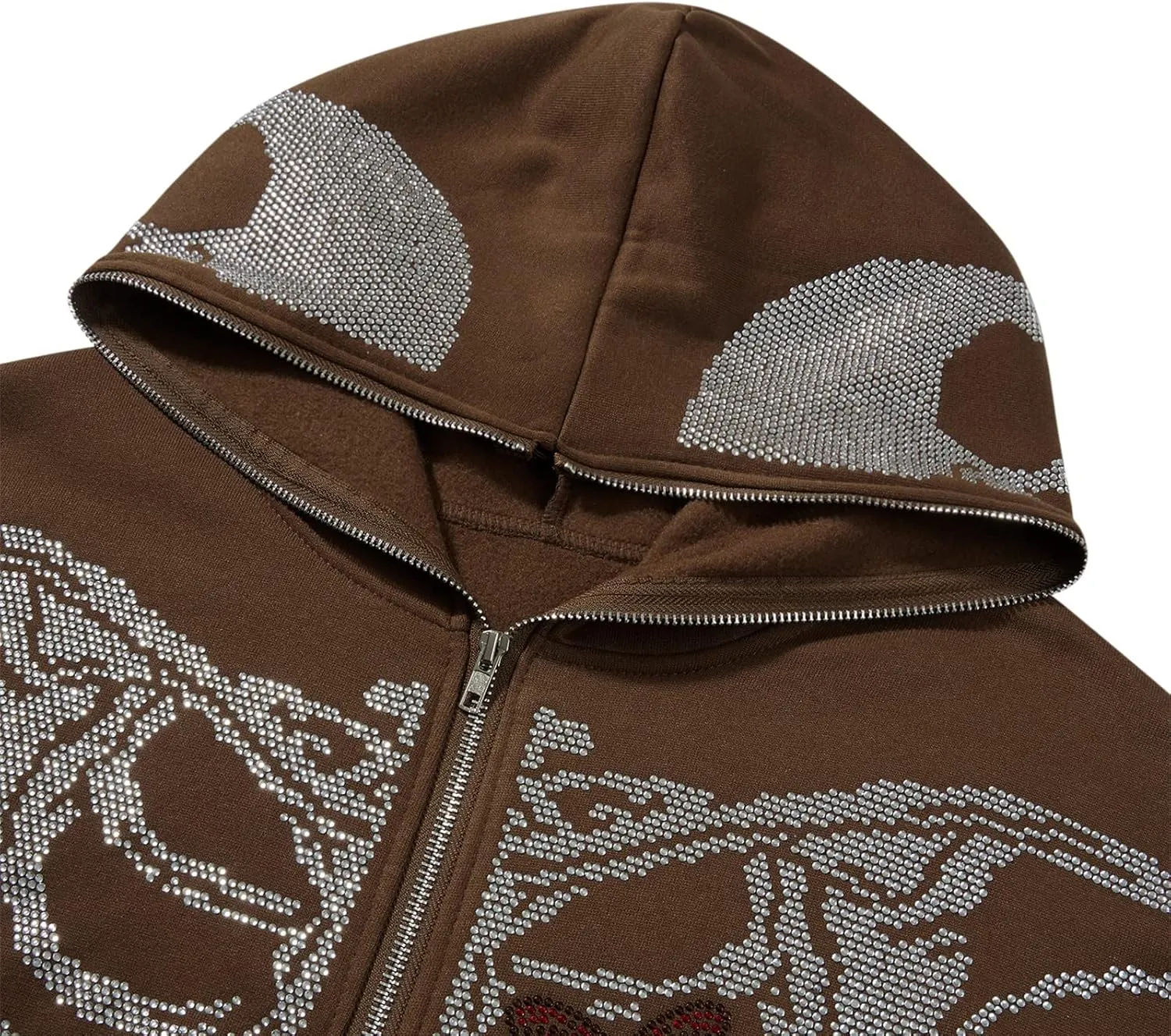 Men Rhinestone Y2k Full Zip Up Hoodies Women Oversized Skull Skeleton Sweatshirt Zip Over Face Gothic Jacket