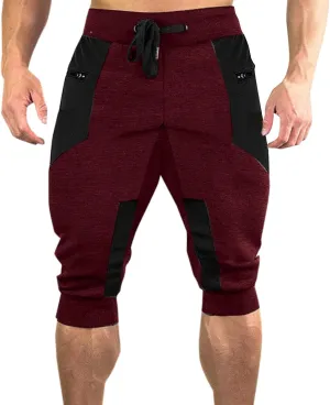 Men's 3/4 Joggers Capri Pants with Zipper Pockets Cotton Casual Below Knee Short Pants Training Running Workout Gym Shorts