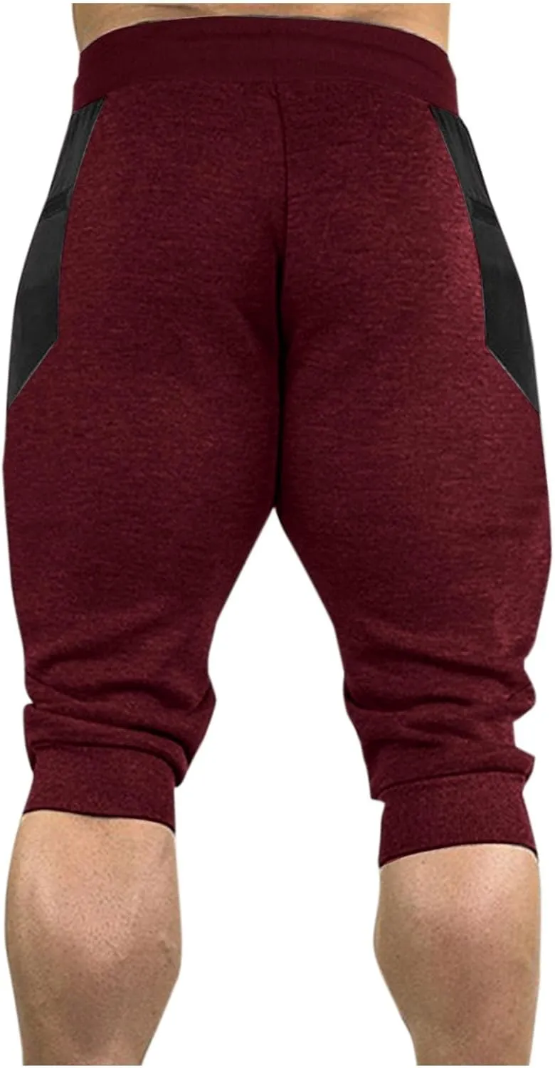 Men's 3/4 Joggers Capri Pants with Zipper Pockets Cotton Casual Below Knee Short Pants Training Running Workout Gym Shorts
