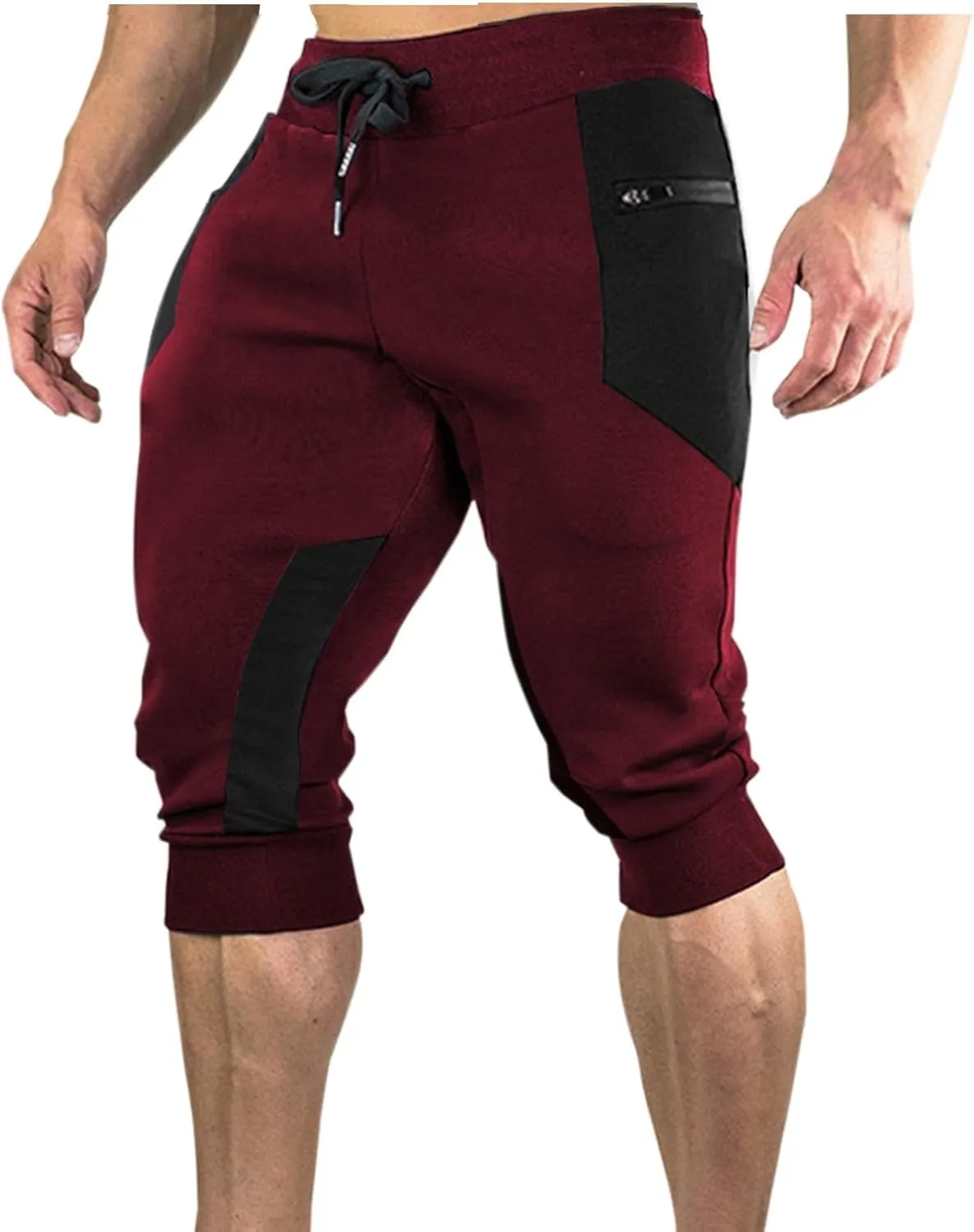 Men's 3/4 Joggers Capri Pants with Zipper Pockets Cotton Casual Below Knee Short Pants Training Running Workout Gym Shorts