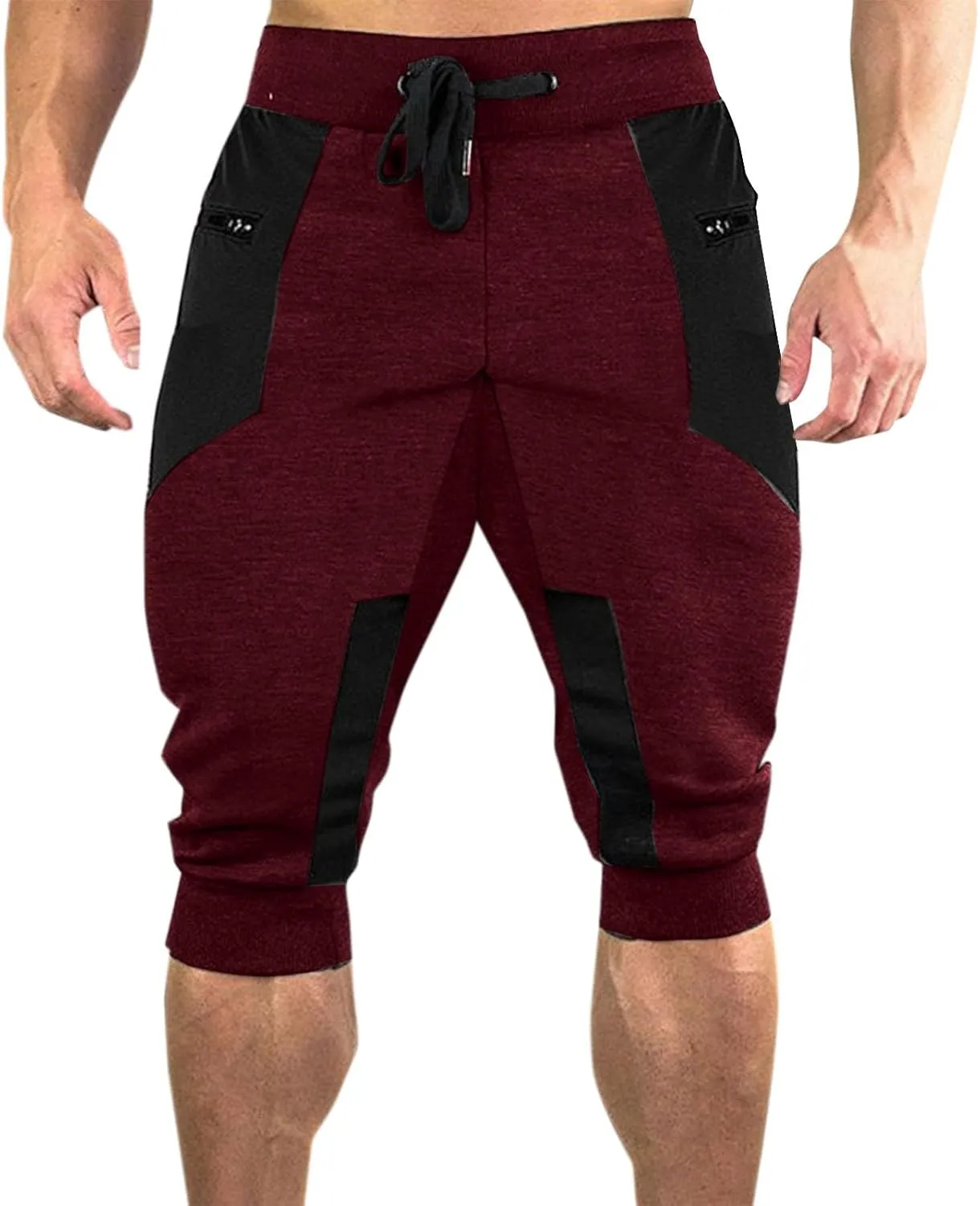 Men's 3/4 Joggers Capri Pants with Zipper Pockets Cotton Casual Below Knee Short Pants Training Running Workout Gym Shorts