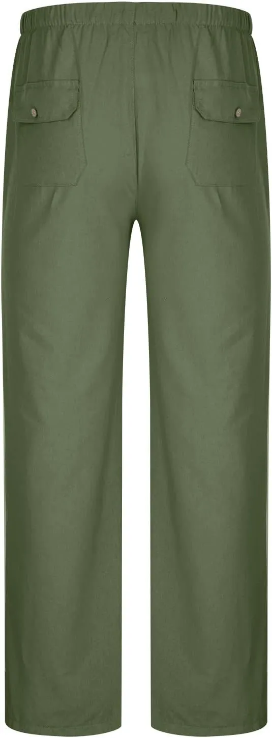 Mens Going Out Casual Pants Cotton Linen Blend Trousers Elastic Drawstring Waist Work Pant Solid New Comfy Clothing