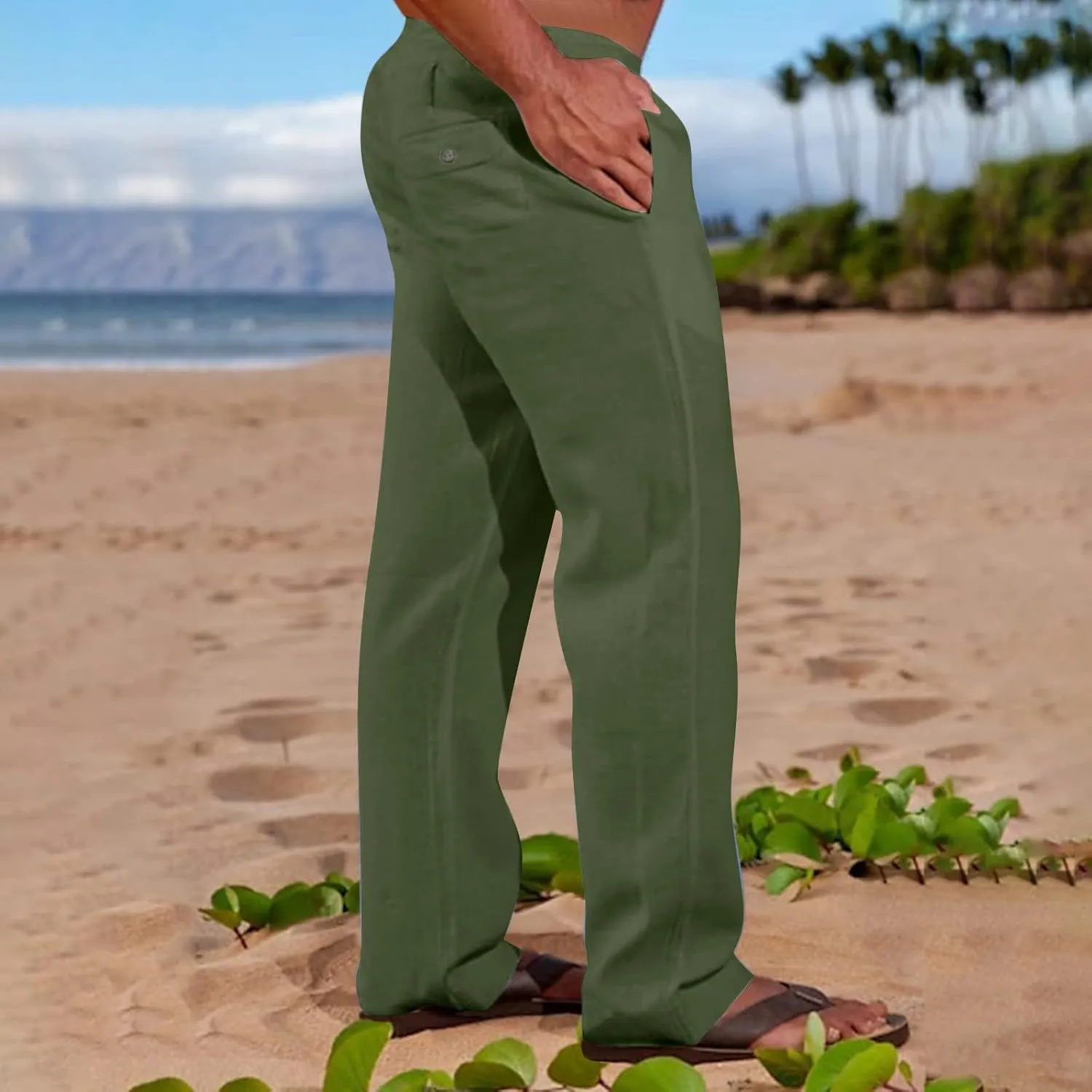 Mens Going Out Casual Pants Cotton Linen Blend Trousers Elastic Drawstring Waist Work Pant Solid New Comfy Clothing