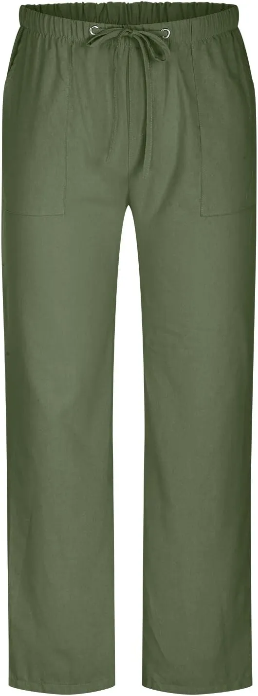 Mens Going Out Casual Pants Cotton Linen Blend Trousers Elastic Drawstring Waist Work Pant Solid New Comfy Clothing