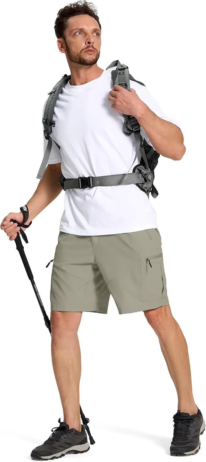 Mens Hiking Cargo Shorts with 6 Zipper Pockets 9" Quick-Dry Lightweight Short for Golf Casual Fishing