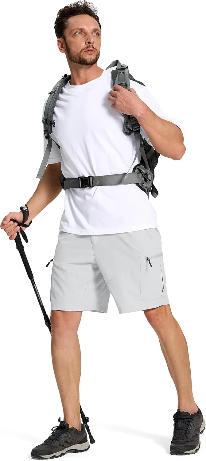 Mens Hiking Cargo Shorts with 6 Zipper Pockets 9" Quick-Dry Lightweight Short for Golf Casual Fishing