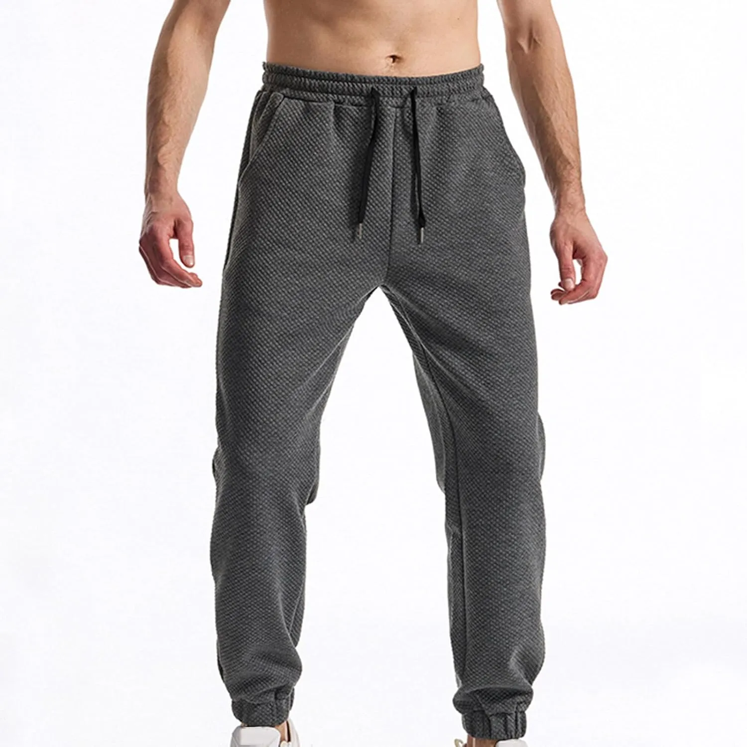 Mens Joggers Stretch Casual Waffle Textured Sweatpants Lightweight Comfy Workout Athletic Work Pants with Pockets