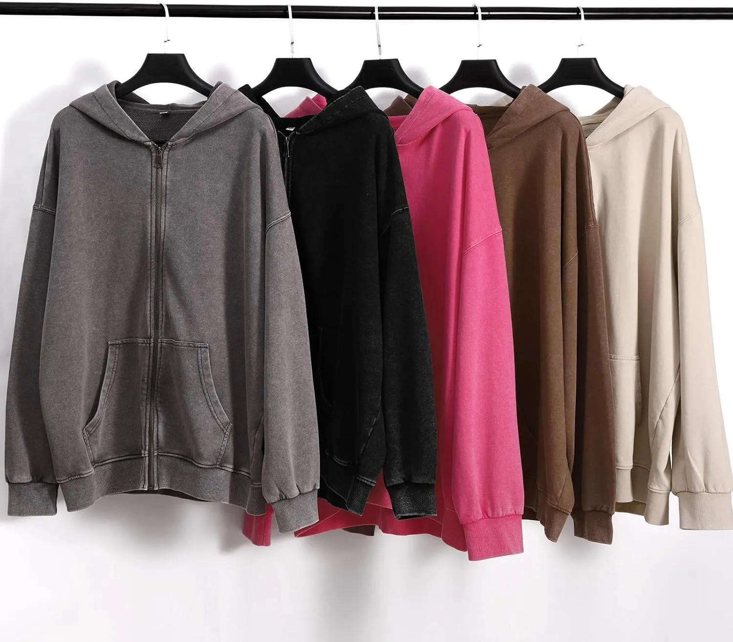 Mens Oversized Sweatshirt Zip Up Hoodie Solid Wash Old Craft Basic Jackets Unisex Heavyweight Casual Sweatshirts