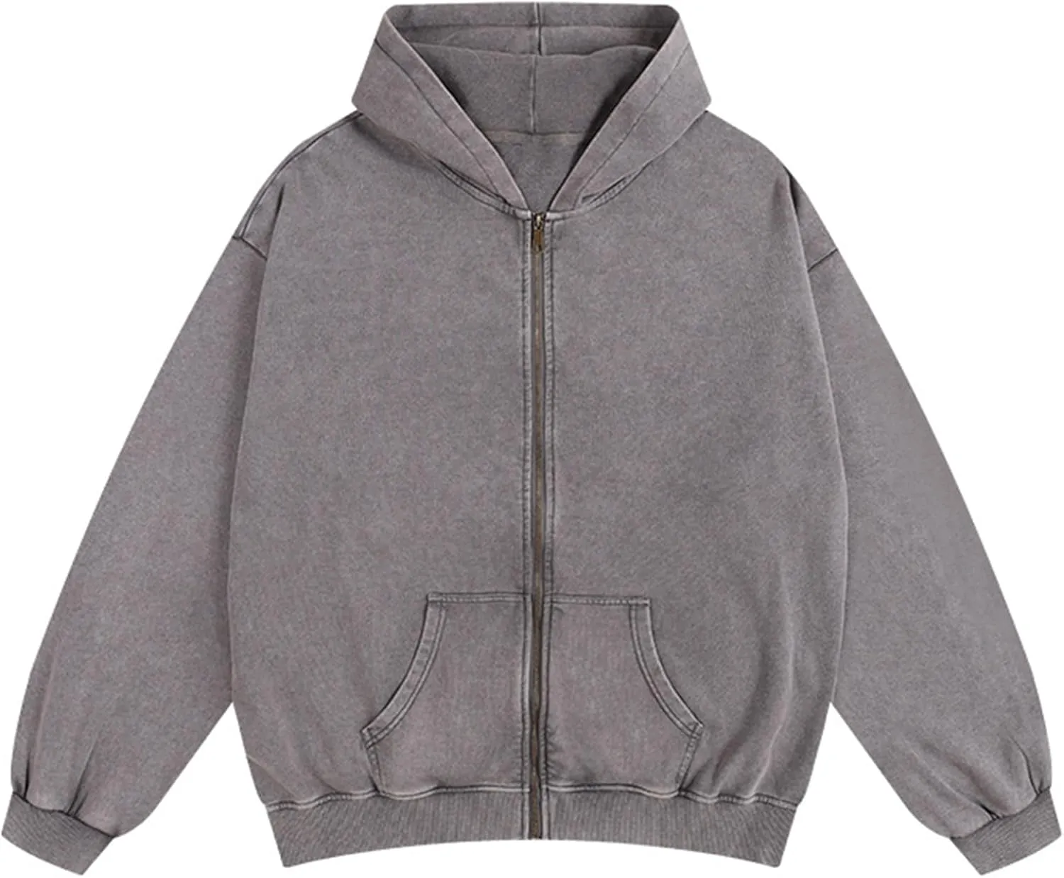 Mens Oversized Sweatshirt Zip Up Hoodie Solid Wash Old Craft Basic Jackets Unisex Heavyweight Casual Sweatshirts
