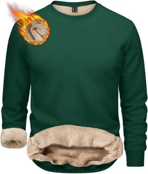 Men's Sherpa Lined Fleece Thick Sweatshirt Oversized Warm Crewneck Heavyweight Long Sleeve Pullover Winter Tops