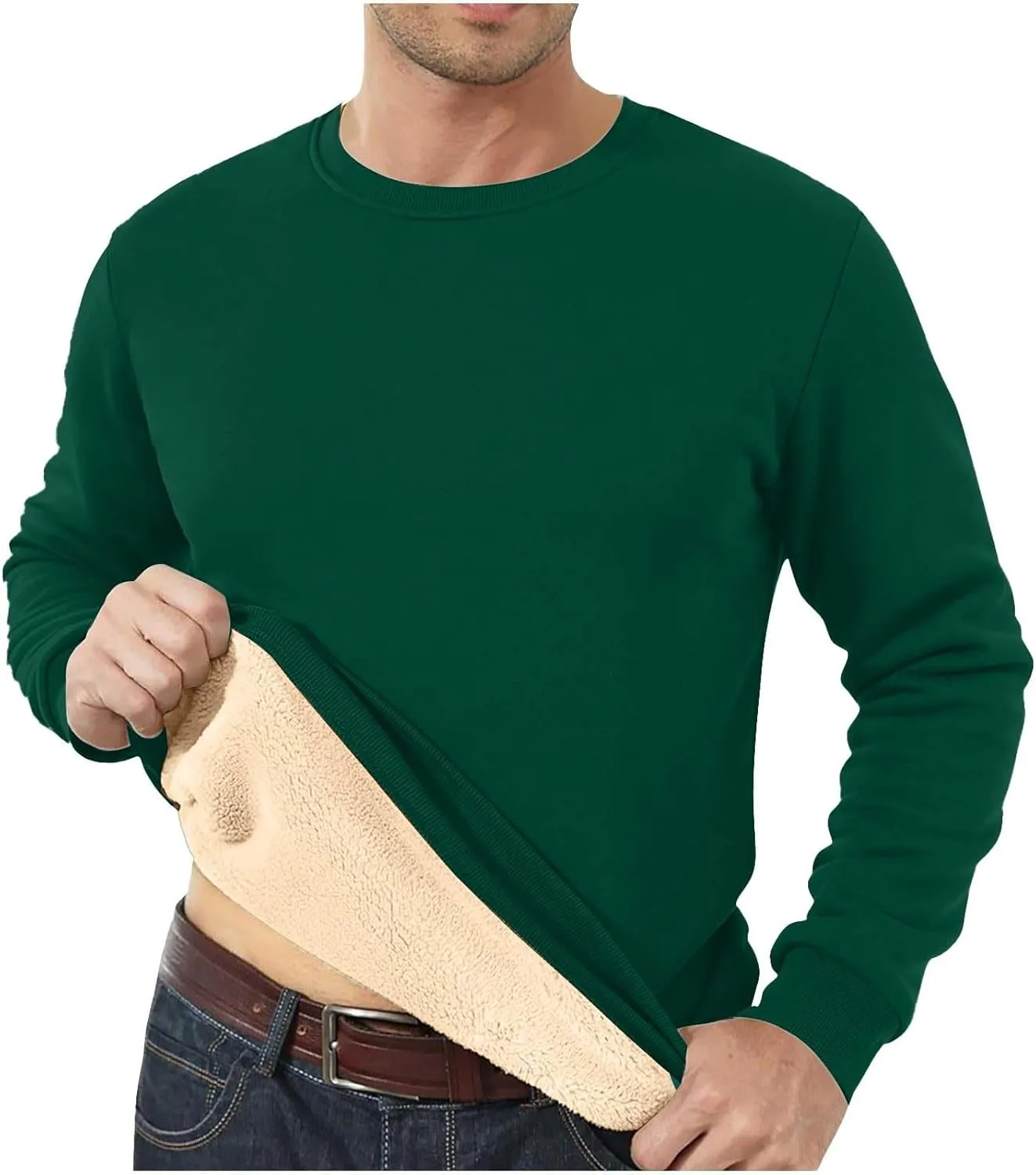Men's Sherpa Lined Fleece Thick Sweatshirt Oversized Warm Crewneck Heavyweight Long Sleeve Pullover Winter Tops