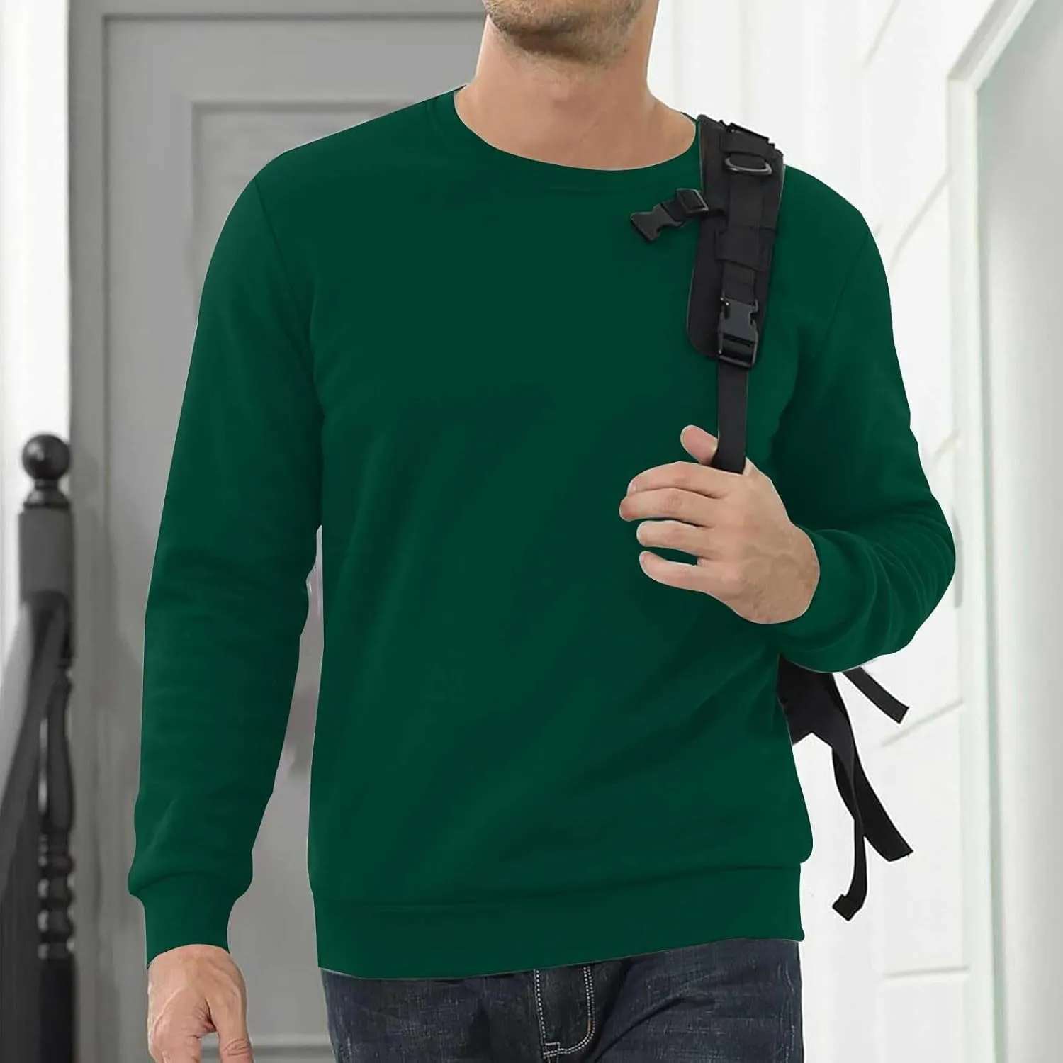 Men's Sherpa Lined Fleece Thick Sweatshirt Oversized Warm Crewneck Heavyweight Long Sleeve Pullover Winter Tops