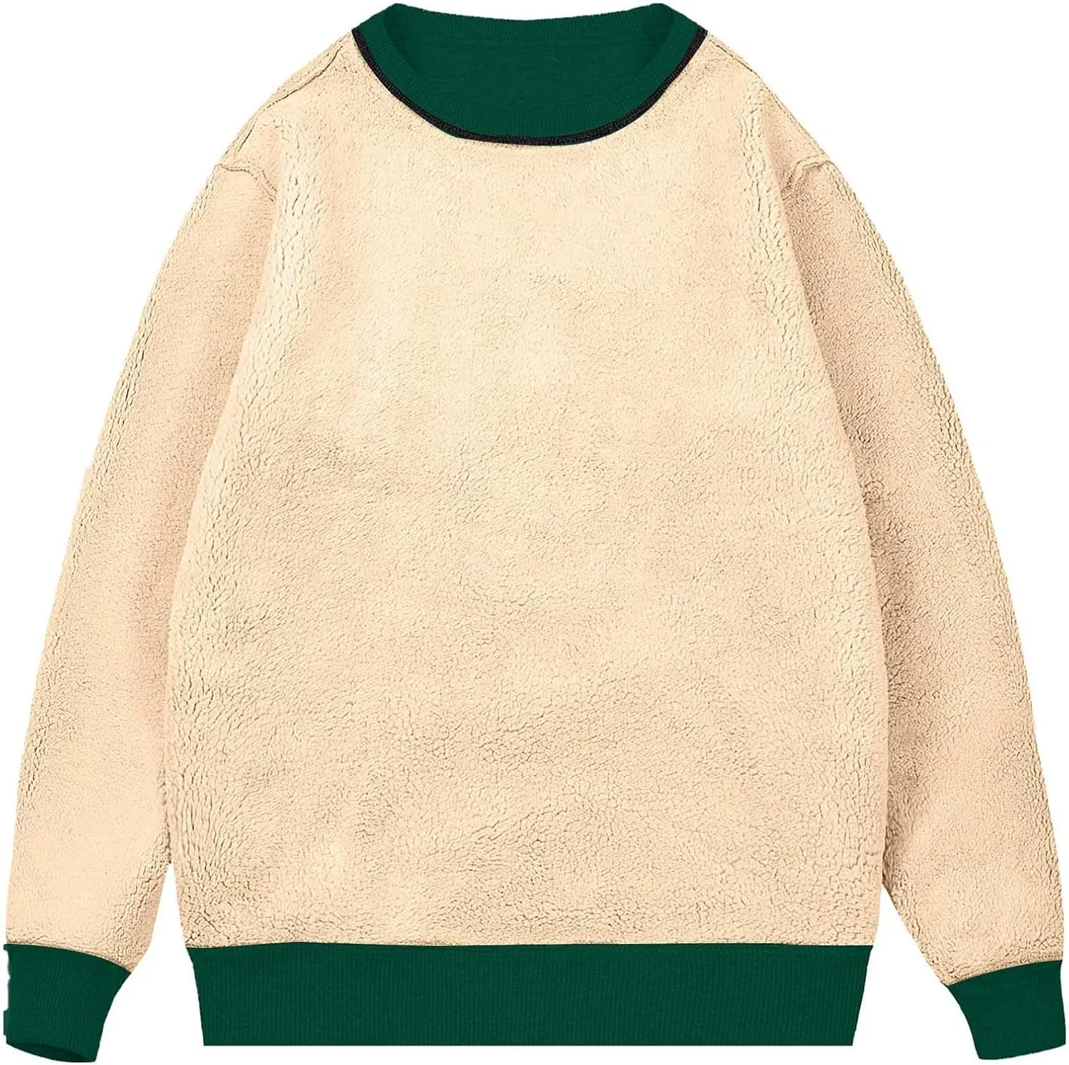Men's Sherpa Lined Fleece Thick Sweatshirt Oversized Warm Crewneck Heavyweight Long Sleeve Pullover Winter Tops
