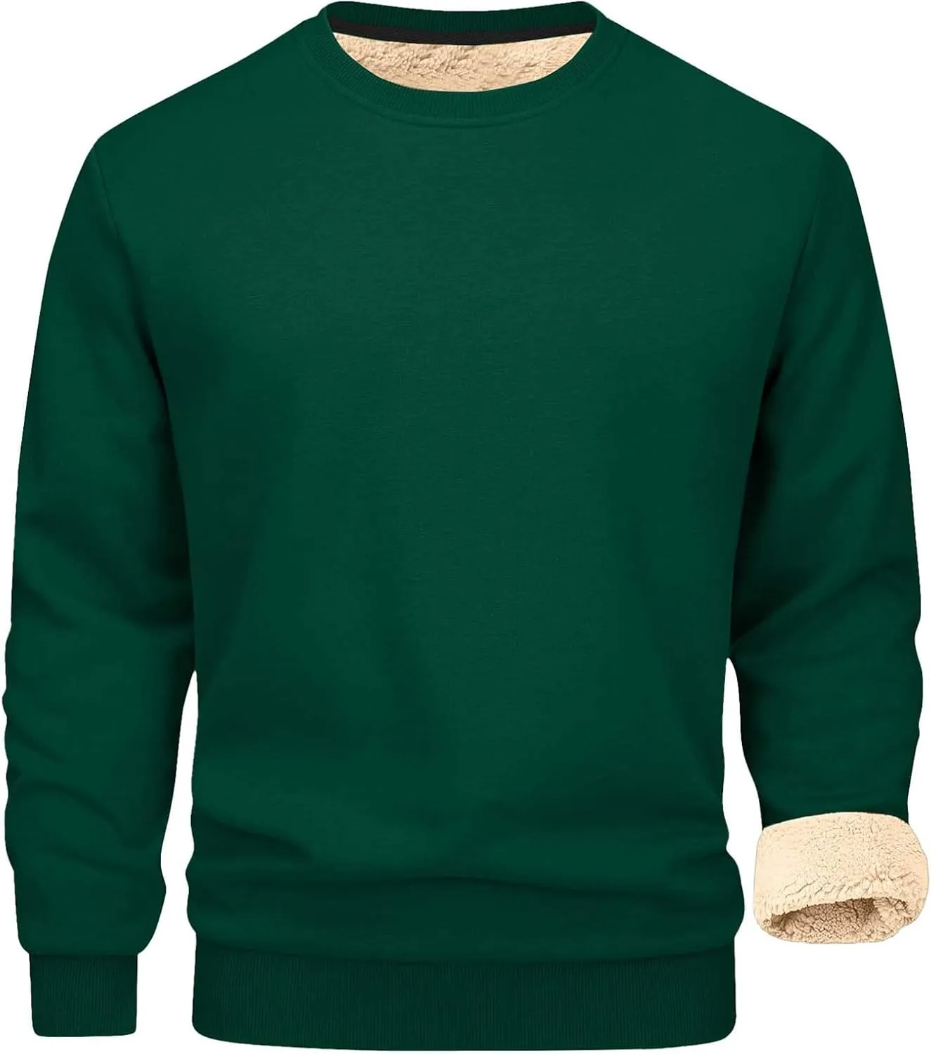 Men's Sherpa Lined Fleece Thick Sweatshirt Oversized Warm Crewneck Heavyweight Long Sleeve Pullover Winter Tops