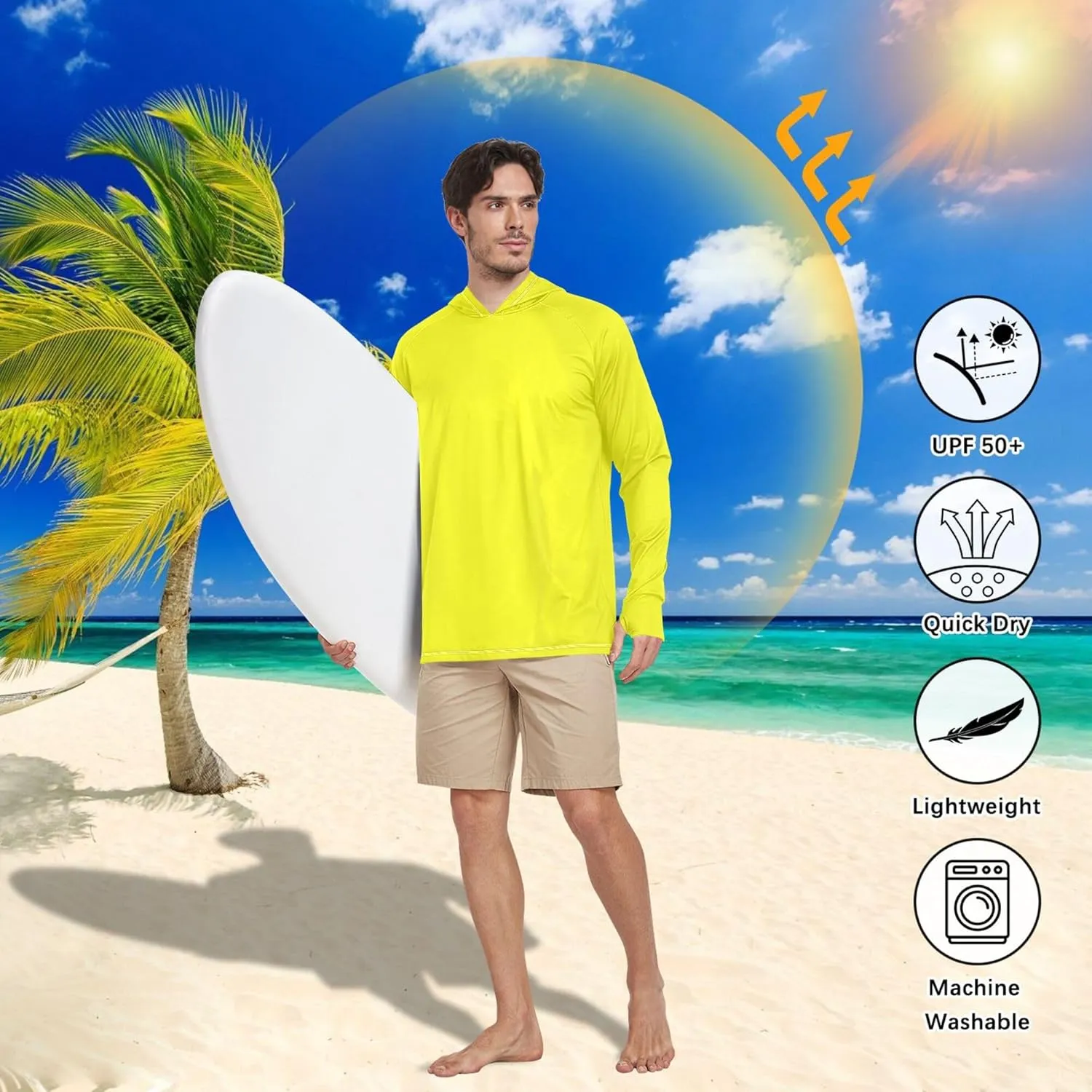 Men's Sun Protection Hoodie Long Sleeve UPF 50   Mens Sun Shirts Quick Dry Rashguard for Men Adult Rash Guards