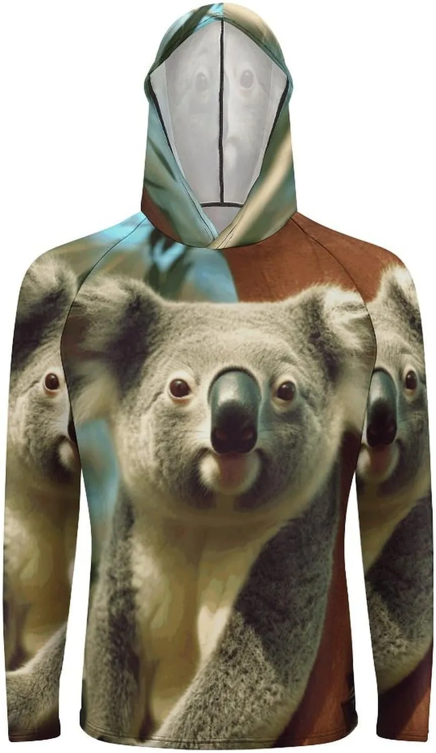 Men's UPF 50  Sun Protection Hoodie Outdoor UV Shirts Bear Koala Long Sleeve Quick Dry Fishing Hiking Shirt