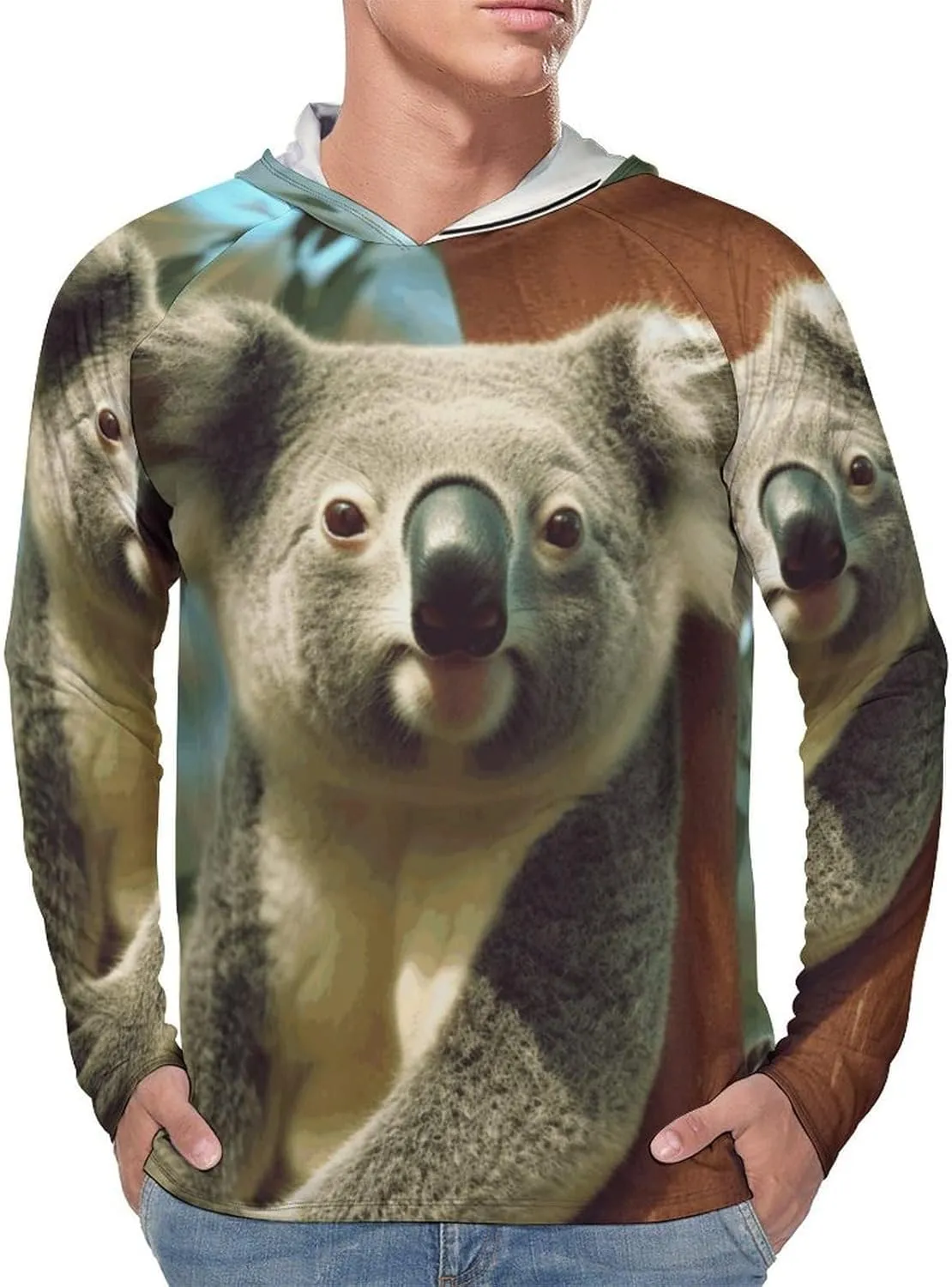 Men's UPF 50  Sun Protection Hoodie Outdoor UV Shirts Bear Koala Long Sleeve Quick Dry Fishing Hiking Shirt