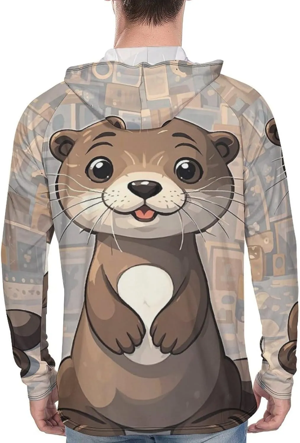 Men's UPF 50  Sun Protection Hoodie Outdoor UV Shirts Cartoon Cute Otter Long Sleeve Quick Dry Fishing Hiking Shirt