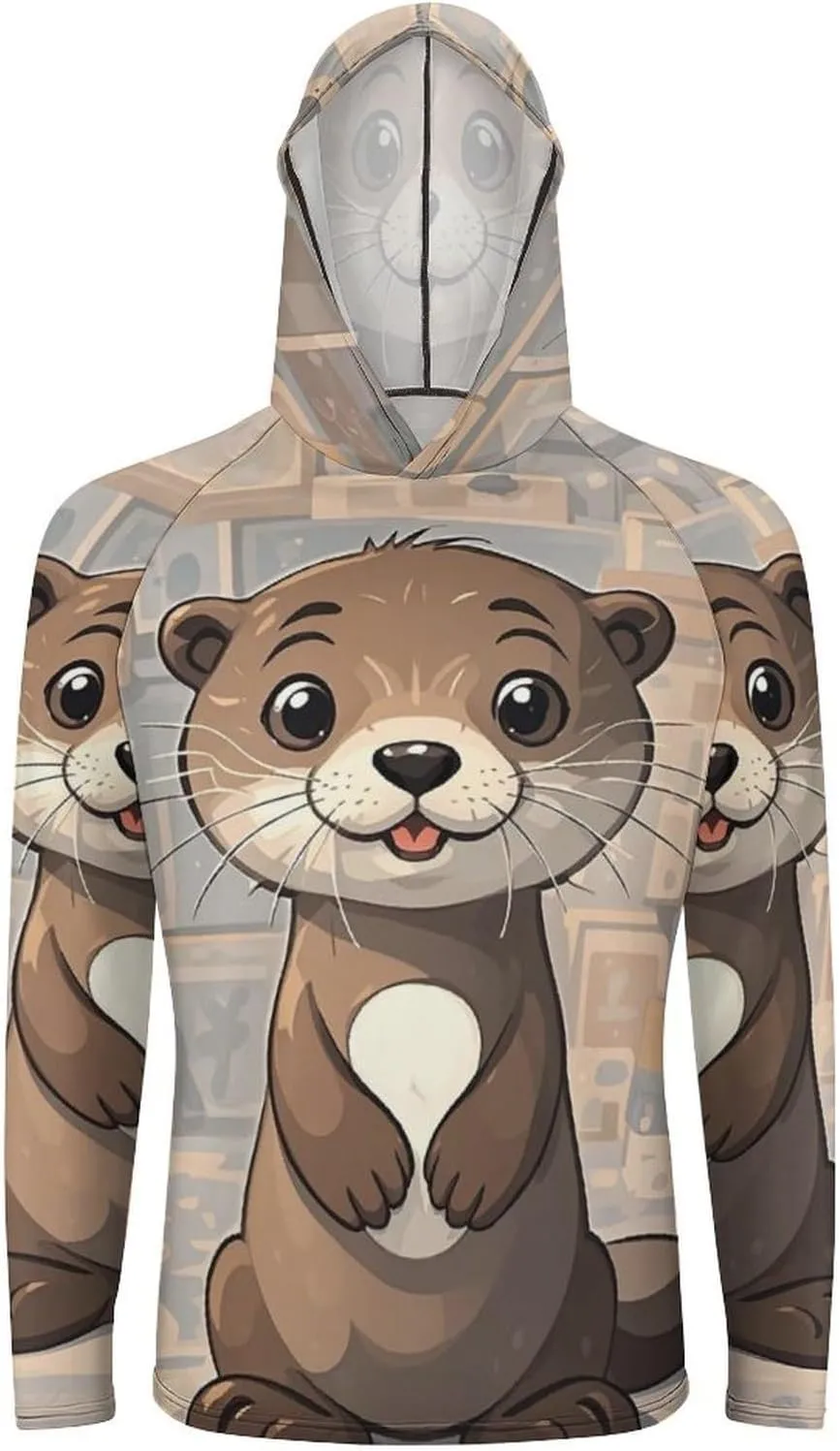 Men's UPF 50  Sun Protection Hoodie Outdoor UV Shirts Cartoon Cute Otter Long Sleeve Quick Dry Fishing Hiking Shirt