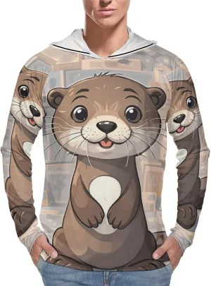 Men's UPF 50  Sun Protection Hoodie Outdoor UV Shirts Cartoon Cute Otter Long Sleeve Quick Dry Fishing Hiking Shirt