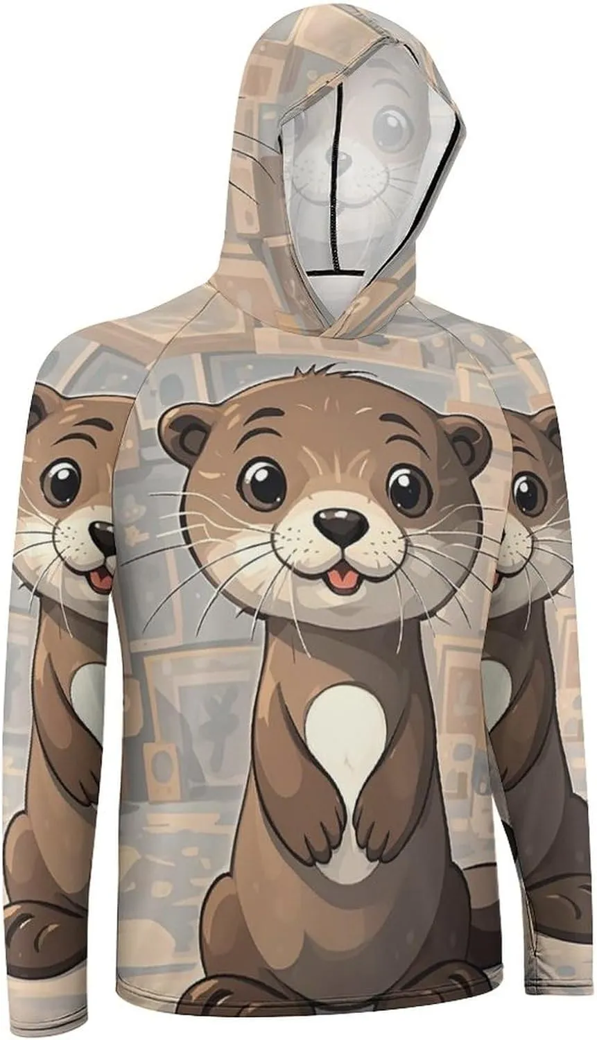 Men's UPF 50  Sun Protection Hoodie Outdoor UV Shirts Cartoon Cute Otter Long Sleeve Quick Dry Fishing Hiking Shirt