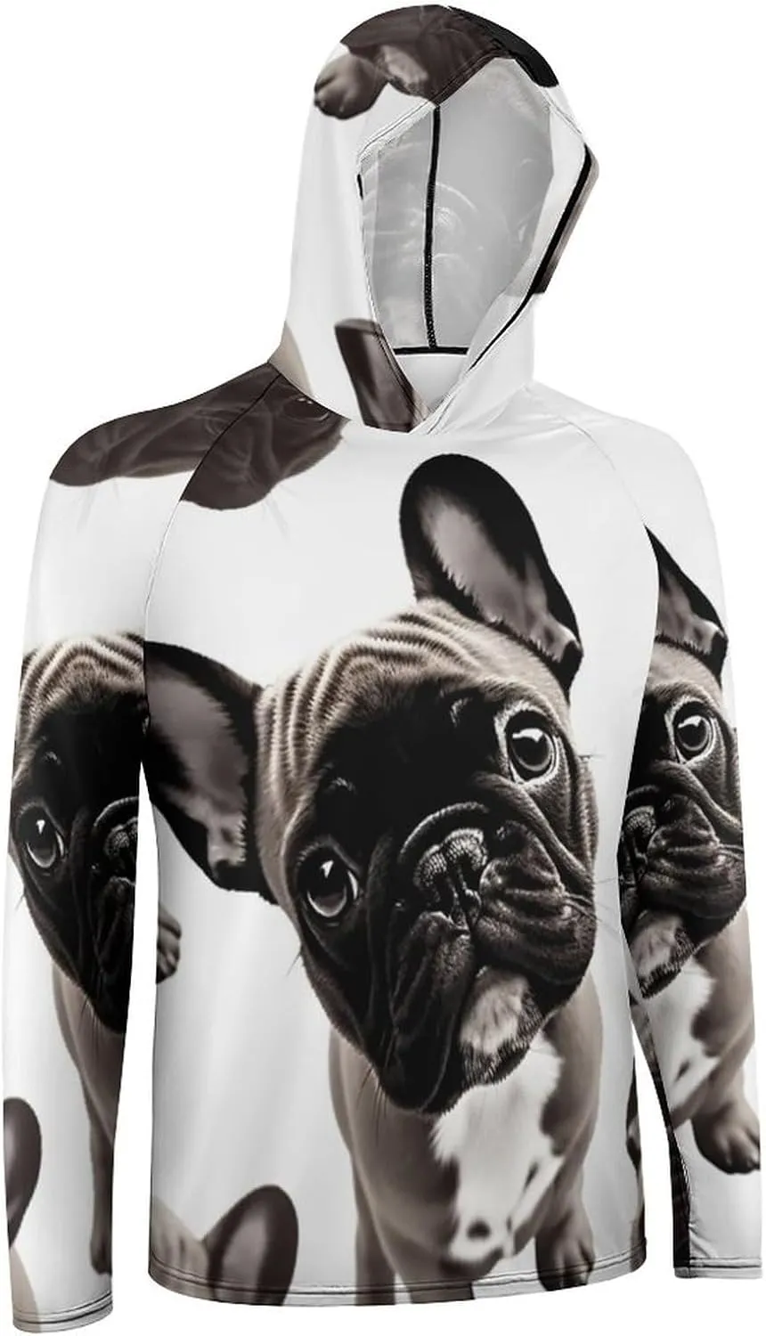 Men's UPF 50  Sun Protection Hoodie Outdoor UV Shirts French Bulldog Long Sleeve Quick Dry Fishing Hiking Shirt