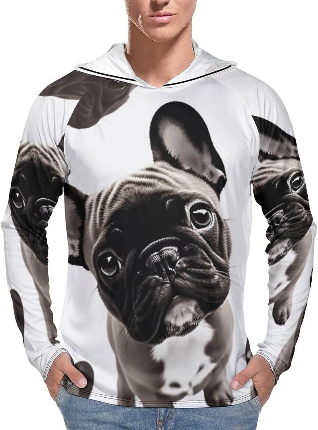 Men's UPF 50  Sun Protection Hoodie Outdoor UV Shirts French Bulldog Long Sleeve Quick Dry Fishing Hiking Shirt