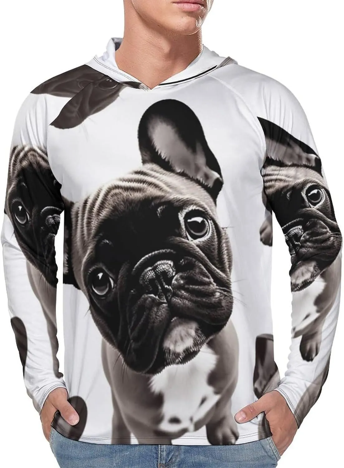 Men's UPF 50  Sun Protection Hoodie Outdoor UV Shirts French Bulldog Long Sleeve Quick Dry Fishing Hiking Shirt