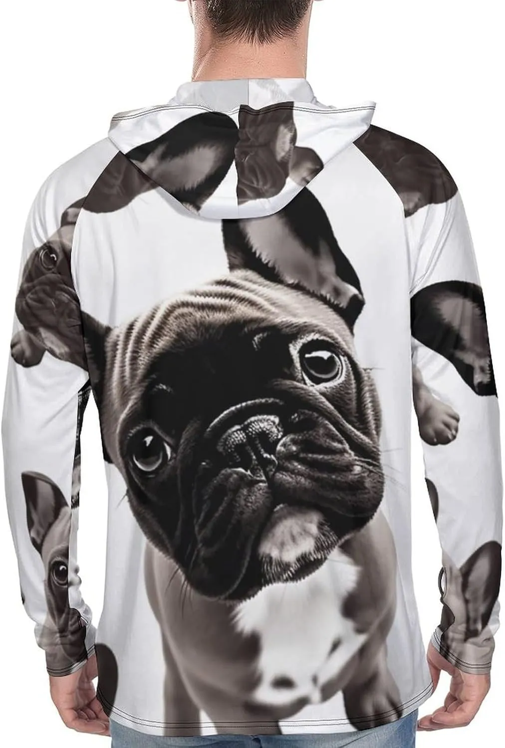 Men's UPF 50  Sun Protection Hoodie Outdoor UV Shirts French Bulldog Long Sleeve Quick Dry Fishing Hiking Shirt