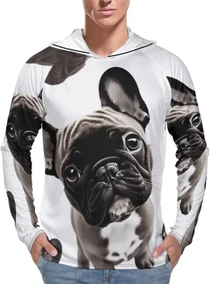 Men's UPF 50  Sun Protection Hoodie Outdoor UV Shirts French Bulldog Long Sleeve Quick Dry Fishing Hiking Shirt