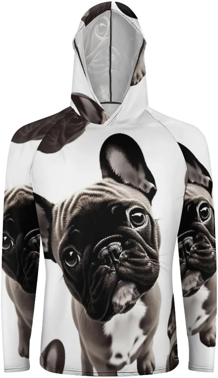 Men's UPF 50  Sun Protection Hoodie Outdoor UV Shirts French Bulldog Long Sleeve Quick Dry Fishing Hiking Shirt