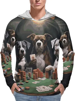 Men's UPF 50  Sun Protection Hoodie Outdoor UV Shirts Playing Poker Dogs Long Sleeve Quick Dry Fishing Hiking Shirt