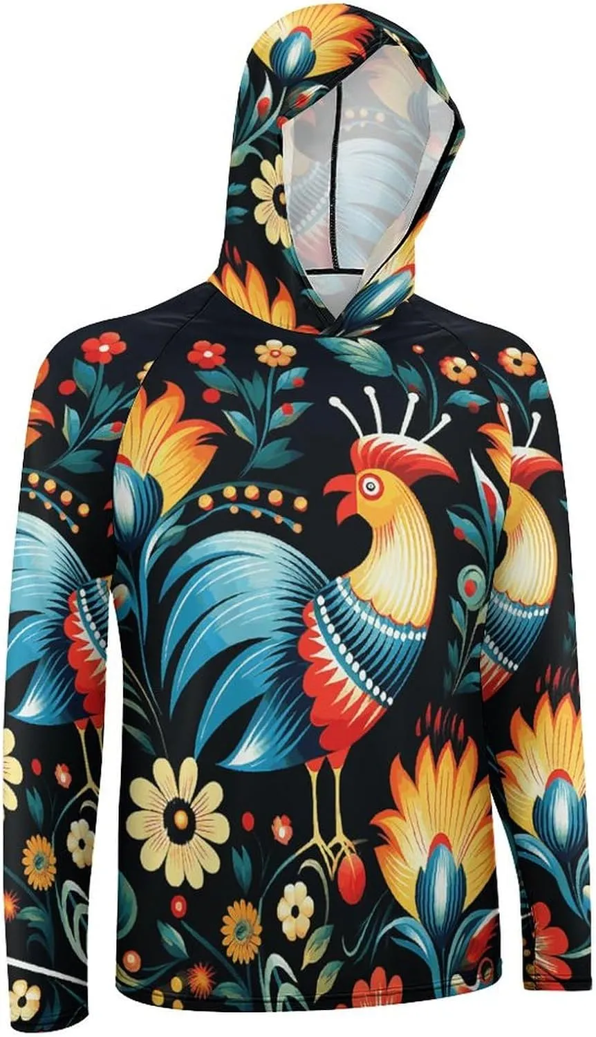 Men's UPF 50  Sun Protection Hoodie Outdoor UV Shirts Polish Folk Art Pattern Long Sleeve Quick Dry Fishing Hiking Shirt