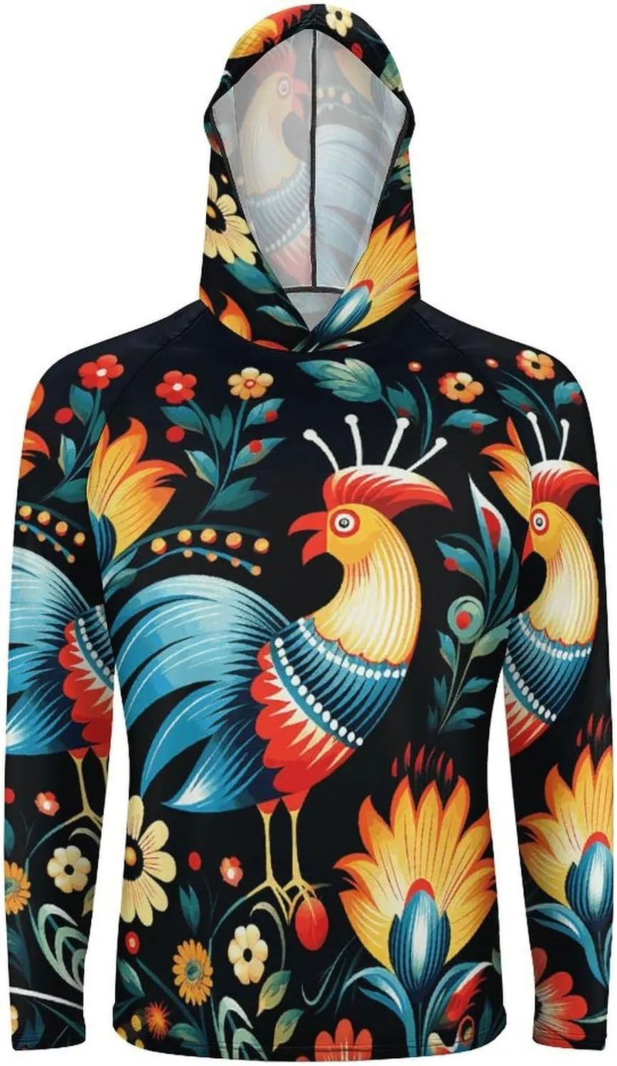 Men's UPF 50  Sun Protection Hoodie Outdoor UV Shirts Polish Folk Art Pattern Long Sleeve Quick Dry Fishing Hiking Shirt