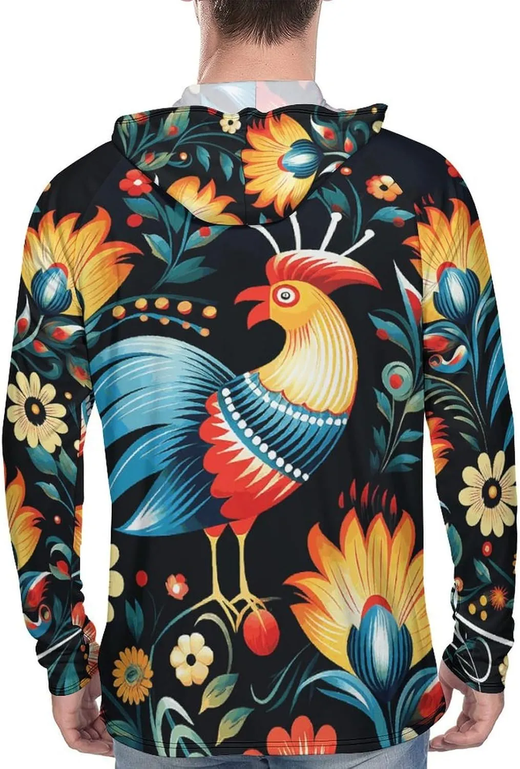 Men's UPF 50  Sun Protection Hoodie Outdoor UV Shirts Polish Folk Art Pattern Long Sleeve Quick Dry Fishing Hiking Shirt