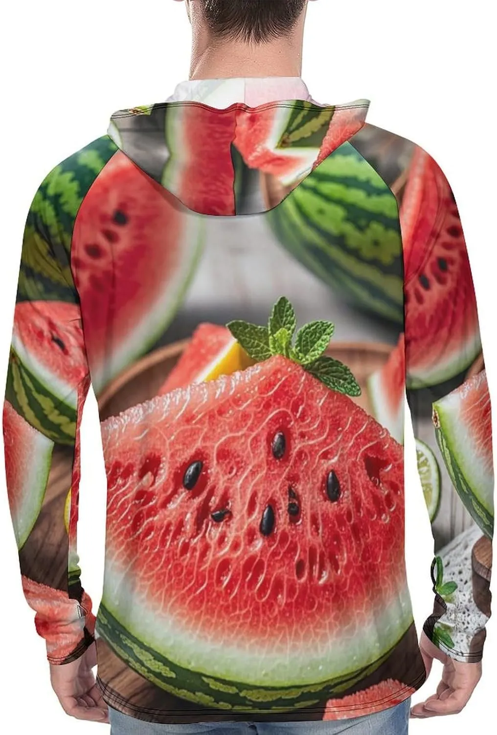 Men's UPF 50  Sun Protection Hoodie Outdoor UV Shirts Watermelon Lemon Long Sleeve Quick Dry Fishing Hiking Shirt