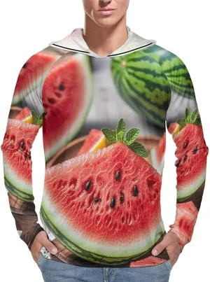 Men's UPF 50  Sun Protection Hoodie Outdoor UV Shirts Watermelon Lemon Long Sleeve Quick Dry Fishing Hiking Shirt