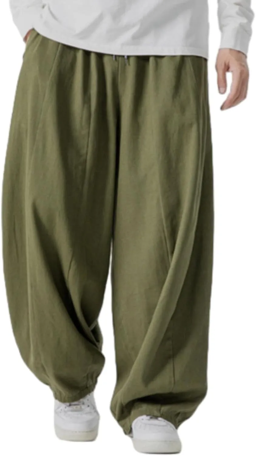Mens Wide Leg Palazzo Pants Casual Lounge Oversized Jogging Harem Pants Drawstring Loose Beach Trousers with Pockets