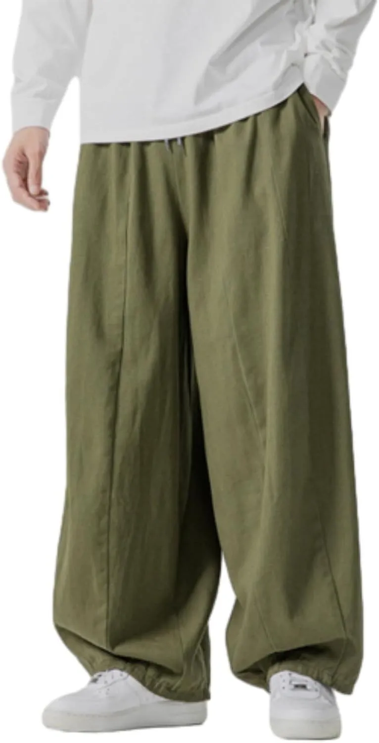 Mens Wide Leg Palazzo Pants Casual Lounge Oversized Jogging Harem Pants Drawstring Loose Beach Trousers with Pockets