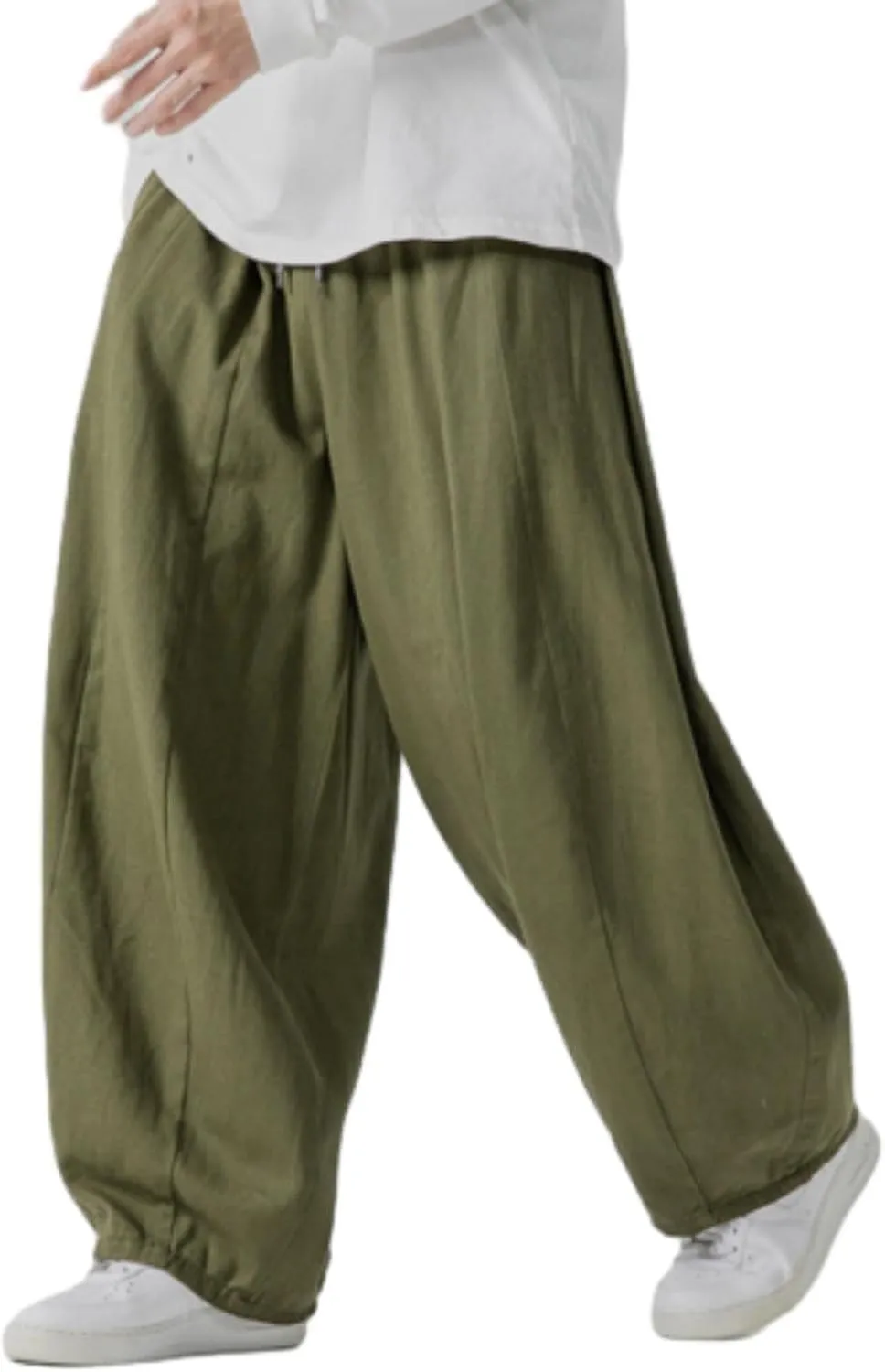Mens Wide Leg Palazzo Pants Casual Lounge Oversized Jogging Harem Pants Drawstring Loose Beach Trousers with Pockets