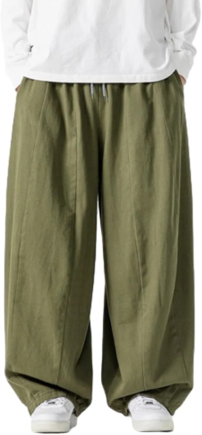 Mens Wide Leg Palazzo Pants Casual Lounge Oversized Jogging Harem Pants Drawstring Loose Beach Trousers with Pockets