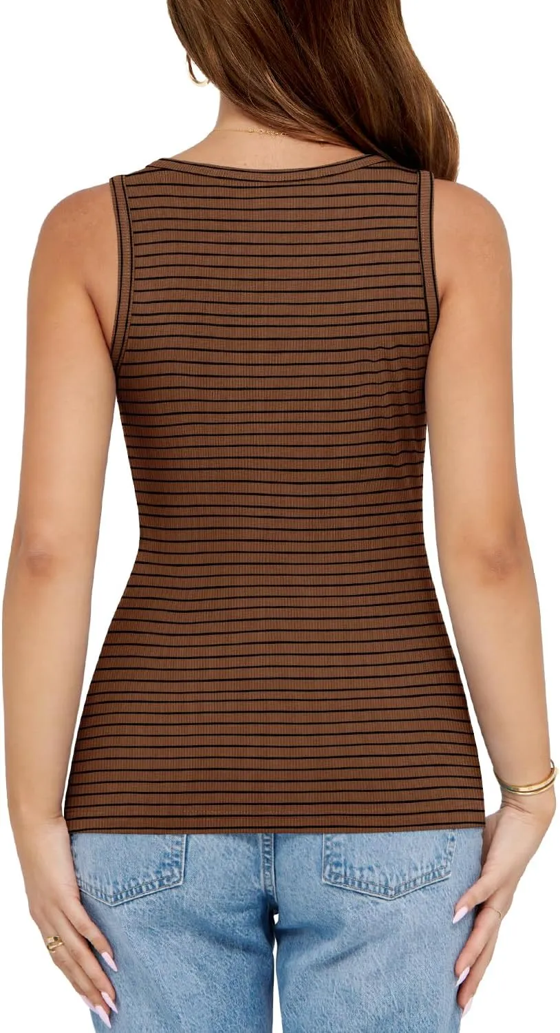 MIHOLL Womens Ribbed Tank Tops 2025 Summer Scoop Neck Slim Fit Top Casual Basic Knit Sleeveless Shirts