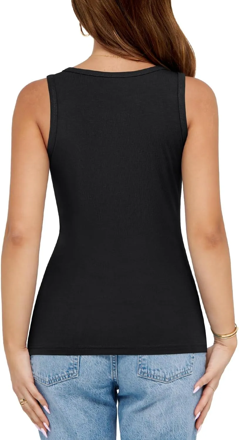 MIHOLL Womens Ribbed Tank Tops 2025 Summer Scoop Neck Slim Fit Top Casual Basic Knit Sleeveless Shirts