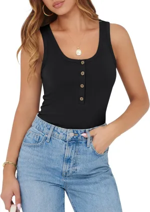 MIHOLL Womens Ribbed Tank Tops 2025 Summer Scoop Neck Slim Fit Top Casual Basic Knit Sleeveless Shirts