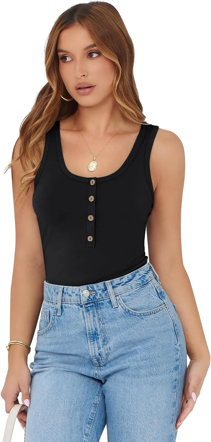 MIHOLL Womens Ribbed Tank Tops 2025 Summer Scoop Neck Slim Fit Top Casual Basic Knit Sleeveless Shirts